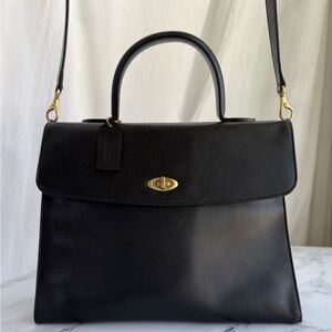Vintage Coach 4414 Madison Copley Black Leather Satchel with Brass Turnlock